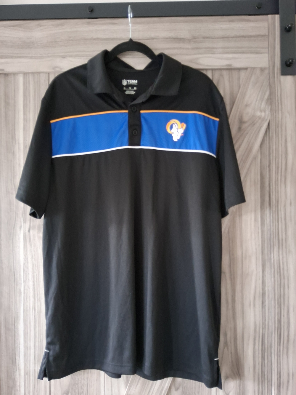 Men's Black Rams Polo with Blue and Orange Accent - Team Apparel
